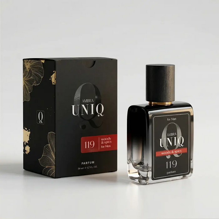 Francuskie perfumy Ambra UNIQ 119, kompozycja produktowa