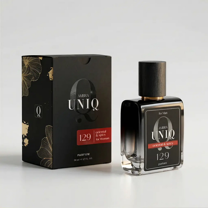 Francuskie perfumy Ambra UNIQ 129, kompozycja produktowa